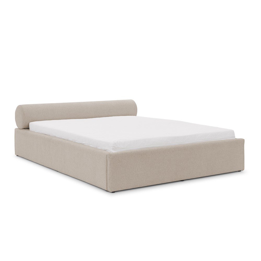 Letto matrimoniale imbottito beige con contenitore con rete inclusa 180x200 cm Cille – Ropez | Letti matrimoniali