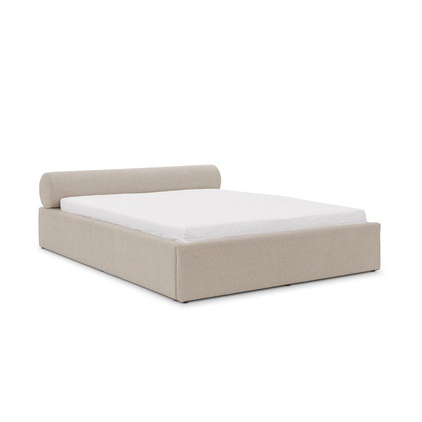 Letto matrimoniale imbottito beige con contenitore con rete inclusa 200x200 cm Cille – Ropez