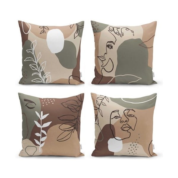 Set di 4 federe Disegno del volto, 43 x 43 cm - Minimalist Cushion Covers