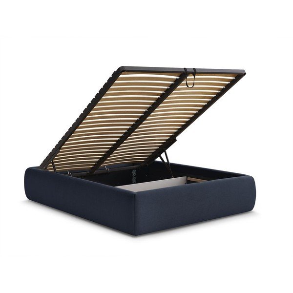 Letto matrimoniale imbottito blu scuro con contenitore/senza testiera con rete inclusa 160x200 cm Inera – Bobochic Paris-image-3