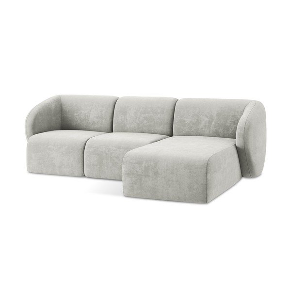 Divano angolare grigio chiaro (con penisola a destra/con chaise lounge) con rivestimento in ciniglia Lani – Makamii-image-4
