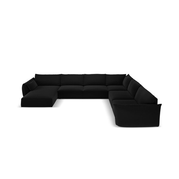 Divano angolare nero (con penisola a destra/a U) con rivestimento in velluto Vanda – Mazzini Sofas