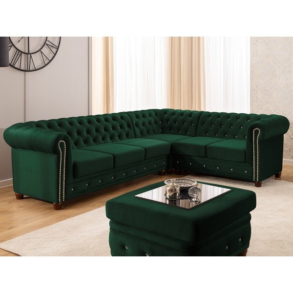 Divano angolare verde allungabile (con penisola a destra/a L) con rivestimento in velluto York Blik – Ropez-image-1