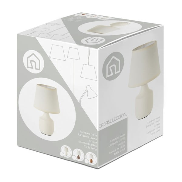 Lampada da tavolo in ceramica bianca e crema con paralume in tessuto (altezza 24 cm) - Casa Selección-image-4