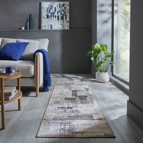 Passatoia grigia lavabile 60x230 cm Silas Abstract – Flair Rugs-image-1