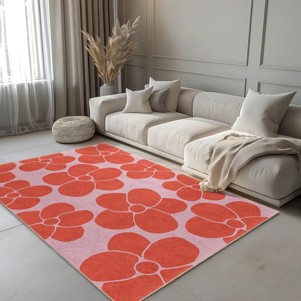 Passatoia rossa e rosa lavabile 80x200 cm Poppy Fields – Mila Home-image-1
