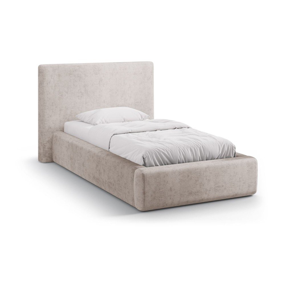 Letto singolo imbottito beige con contenitore con rete inclusa 90x200 cm Amy – Micadoni  | Letti singoli