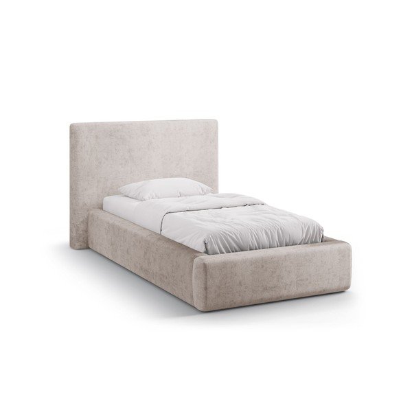 Letto singolo imbottito beige con contenitore con rete inclusa 90x200 cm Amy – Micadoni 