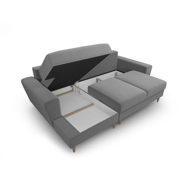 Divano angolare grigio chiaro allungabile e con contenitore (con penisola a sinistra/con chaise lounge) con rivestimento in velluto Kyoto – Cosmopolitan Design-image-3