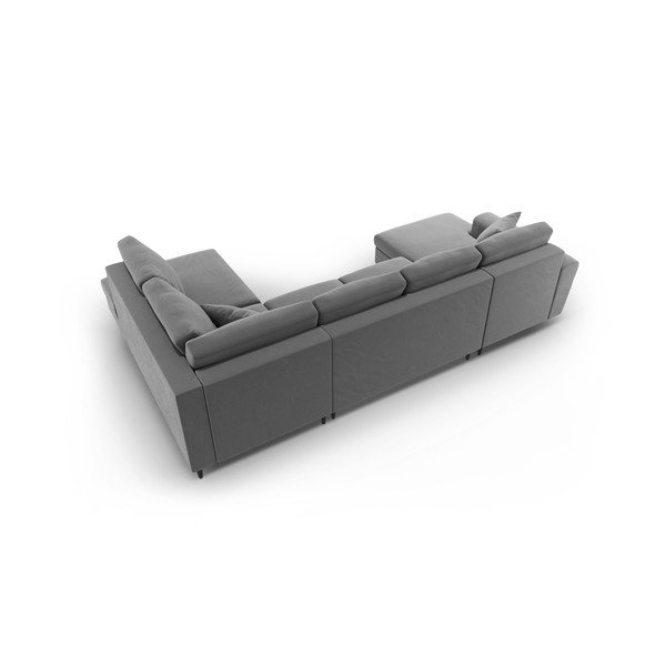 Divano angolare grigio chiaro allungabile e con contenitore (con penisola a destra/a U) con rivestimento in velluto Kyoto – Cosmopolitan Design-image-4