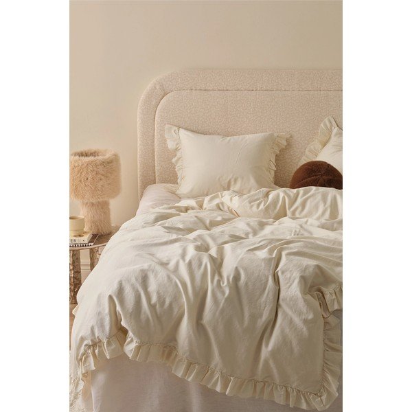 Set copripiumino e federa color crema in raso di cotone per letto singolo 150x210 cm Gloria – Ellos Home-image-1