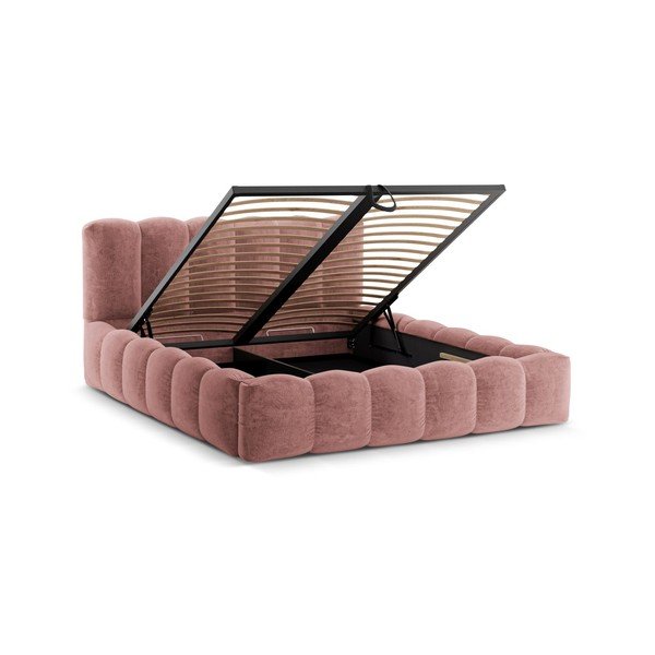 Letto matrimoniale imbottito rosa con contenitore con rete inclusa 180x200 cm Lupine – Micadoni -image-4