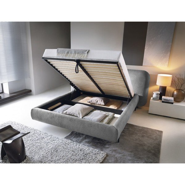 Letto matrimoniale imbottito grigio con contenitore e rete inclusi 160x200 cm Pointt – ELTAP-image-2