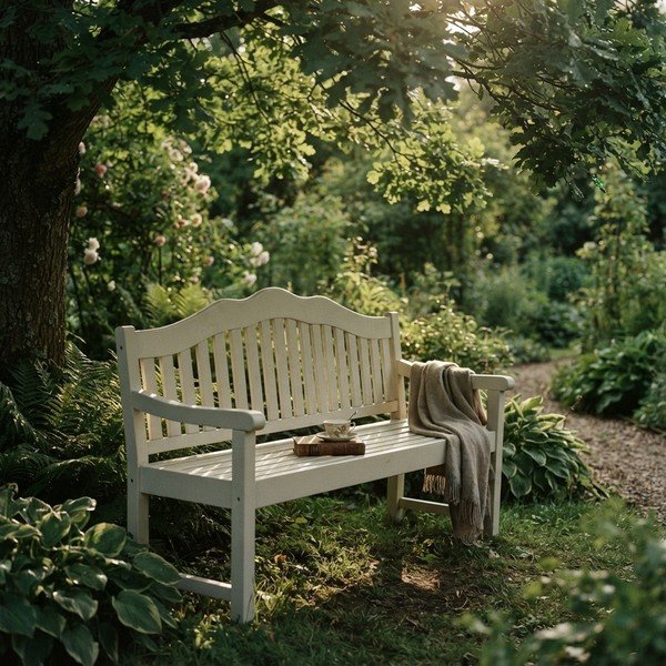 Panchina da giardino in legno bianco Austin - Garden Pleasure-image-3