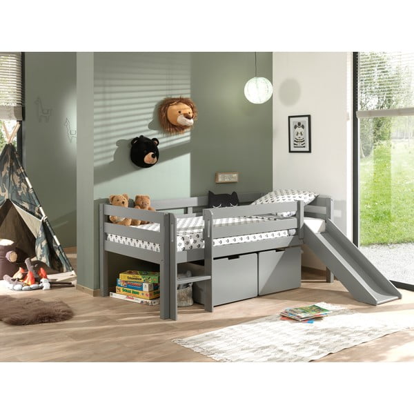 Letto rialzato grigio per bambini con scivolo , 90 x 200 cm Pino - Vipack-image-4