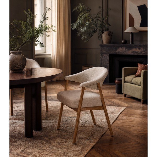 Set di sedie da pranzo color crema in rovere massiccio con braccioli 2 pz Elk – Unique Furniture-image-1