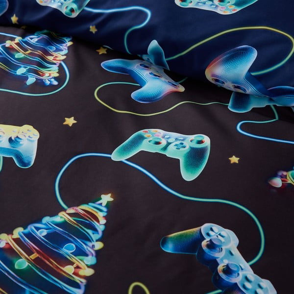 Set copripiumino e federa nero e blu per letto matrimoniale 200x200 cm Christmas Gamer – Catherine Lansfield-image-4