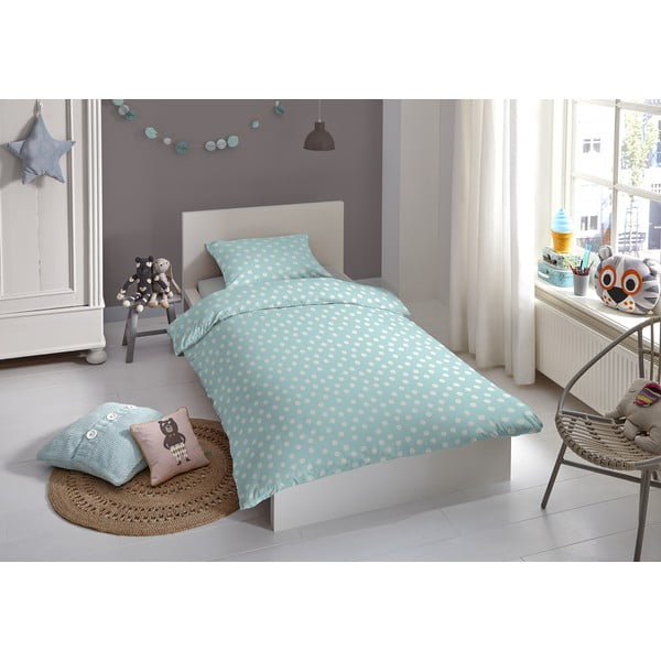 Biancheria da letto in cotone blu baby a pois, 100 x 135 cm - Good Morning-image-1