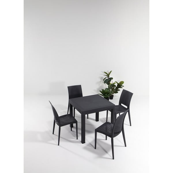 Set da pranzo da giardino in rattan artificiale antracite per 4 persone Rattan - Floriane Garden-image-1