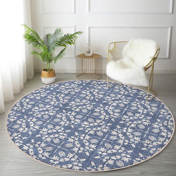 Tappeto rotondo lavabile blu adatto agli aspirapolvere robot ø 100 cm Comfort - Mila Home-image-1