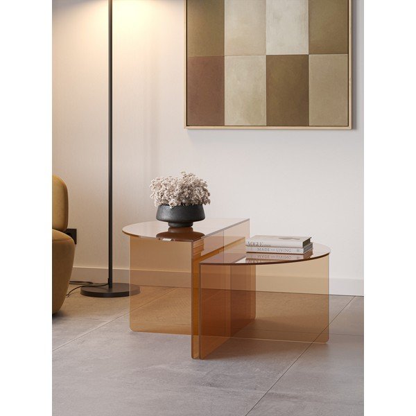 Set di tavolini da salotto rotondi marroni in vetro 2 pz ø 80 cm Velta – MOME-image-2