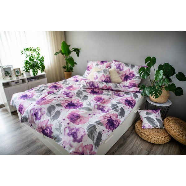 Biancheria da letto in cotone sateen viola Penny, 140 x 200 cm Peony - Cotton House