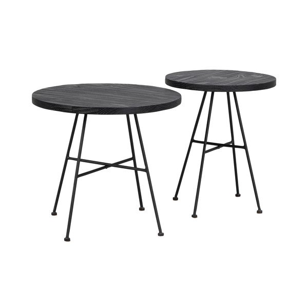 Set di 2 tavoli contenitori neri con piani in legno di pino Grafton - Rowico-image-2