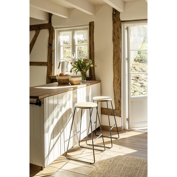 Sgabelli da bar in colore nero-naturale in set di 2 (altezza seduta 70 cm) Loft - Wenko-image-1