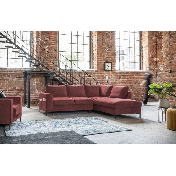 Divano letto angolare in velluto rosa (angolo destro) Lofty Lilly - Miuform-image-3