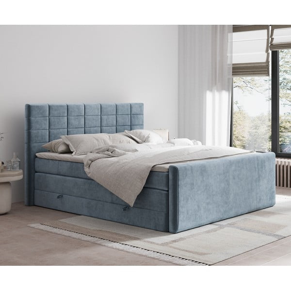 Letto boxspring blu con contenitore 200x200 cm Ava – Maison de Rêve-image-1