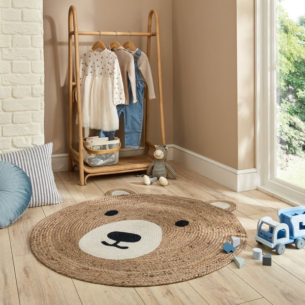 Tappeto per bambini di colore naturale in iuta tessuto a mano 100x100 cm Bertie Bear – Flair Rugs-image-1