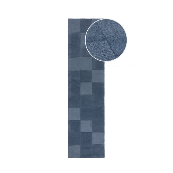 Passatoia in lana blu scuro tessuta a mano 60x230 cm Checkerboard - Flair Rugs