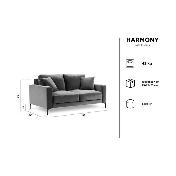 Divano in velluto rosa , 158 cm Harmony - Kooko Home-image-4