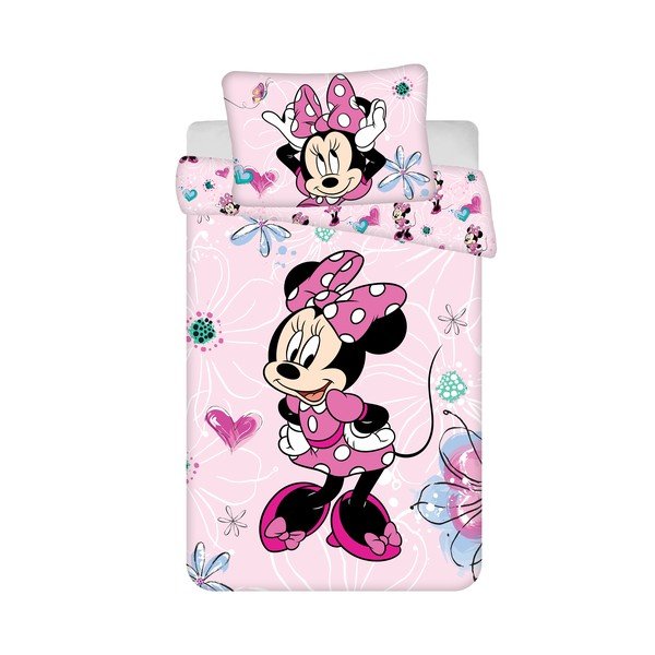 Set copripiumino e federa da bambini rosa in cotone per culla 100x135 cm Minnie Flowers  – Jerry Fabrics