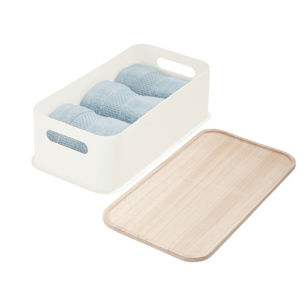 Scatola portaoggetti bianca con coperchio in paulownia Legno manico, 21,3 x 43 cm Eco - iDesign-image-4