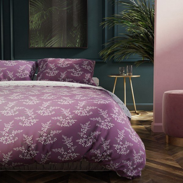 Lenzuolo singolo in microfibra reversibile viola e bianco Hypnosis Calluna, 220 x 155 cm - DecoKing-image-3