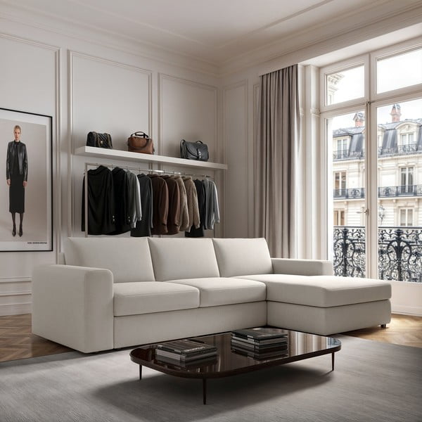 Divano angolare color crema (con penisola a destra e chaise lounge) Baga – Rodier-image-1