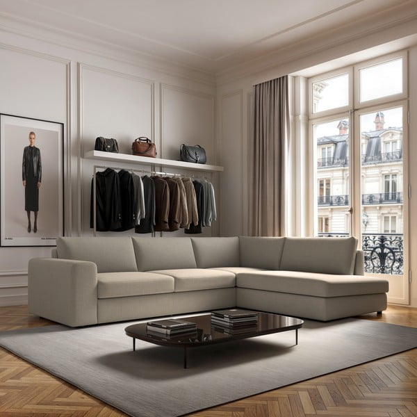Divano angolare beige (con penisola a destra e forma a L) Baga – Rodier-image-1