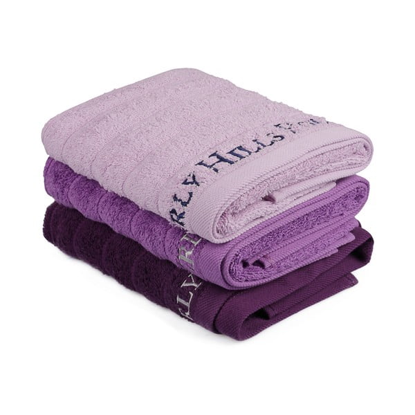 Set di 3 asciugamani in cotone viola, 90 x 50 cm - Unknown