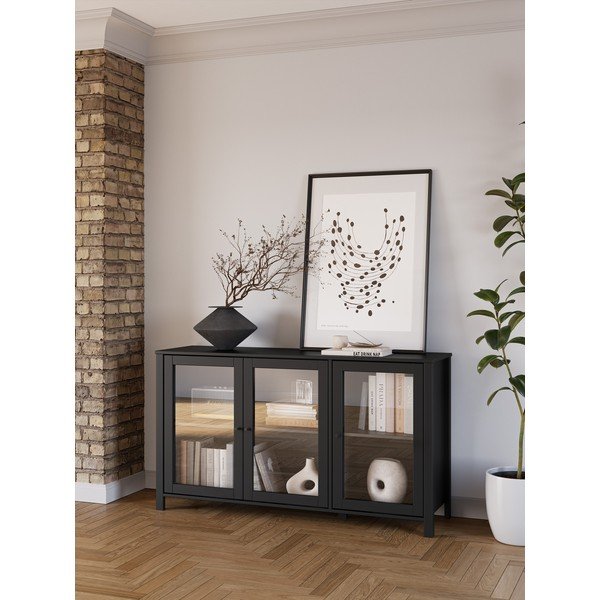 Vetrina nera in pino massiccio 142x80x40 cm Alessandra – Marckeric-image-1