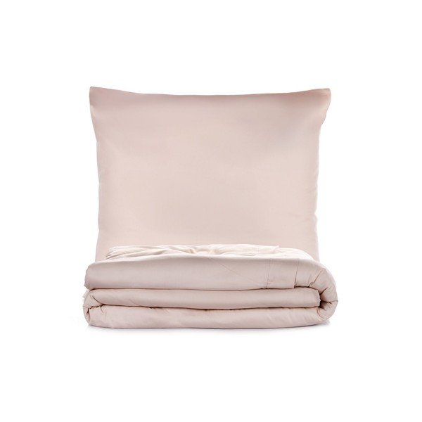 Set copripiumino e federa beige in raso di cotone per letto matrimoniale/per letto esteso 240x220 cm Elegant – Mijolnir