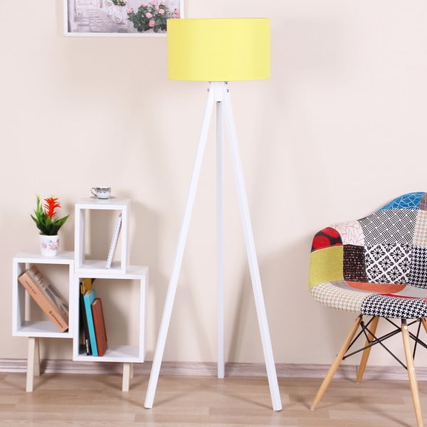Bílá volně stojící lampa s neonově žlutým stínítkem Kate Louise Beyaz