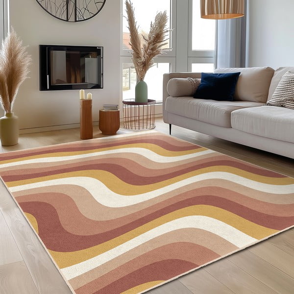 Tappeto giallo ocra e rosa polveroso lavabile 160x230 cm Creamy Strawberry Swirl – Mila Home-image-3