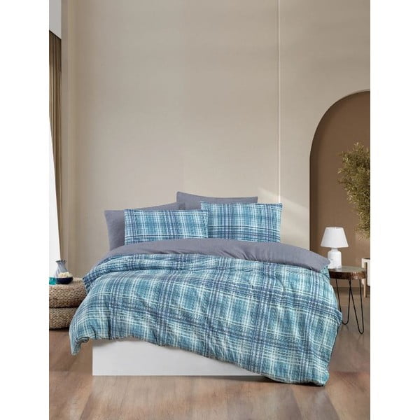 Biancheria da letto blu per letto matrimoniale/per letto prolungato con lenzuolo incluso/4 pz 200x220 cm Ekose – Mila Home-image-4