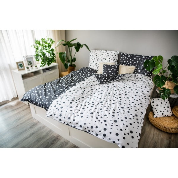 Biancheria da letto in cotone bianco e nero , 140 x 200 cm Double Dots - Cotton House