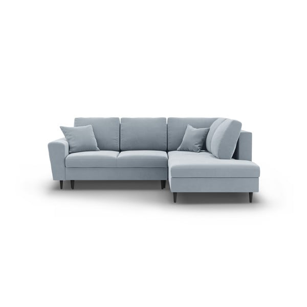 Divano angolare azzurro allungabile e con contenitore (con penisola a destra/a L) con rivestimento in velluto Kyoto – Cosmopolitan Design