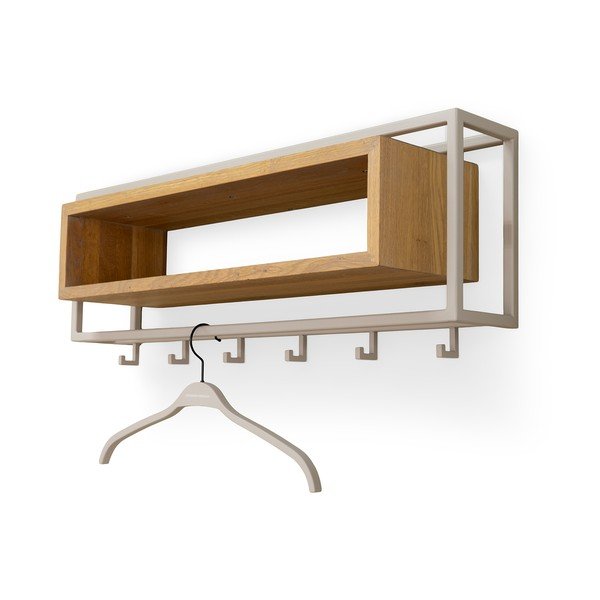 Attaccapanni da parete di colore naturale/grigio tortora in rovere massiccio con scaffale 78 cm School – Spinder Design