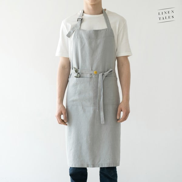 Grembiule Chef in lino grigio chiaro, lunghezza 100 cm Light Grey - Linen Tales