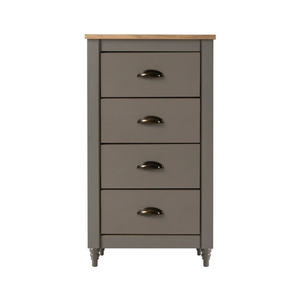 Cassettiera grigia in legno di pino massiccio con 4 cassetti, altezza 83 cm Joyce - Marckeric