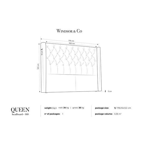 Testiera Queen grigio acciaio, 176 x 120 cm - Windsor & Co Sofas-image-3